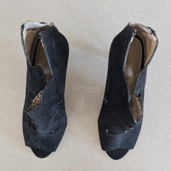 Black Adrienne Vittadini open toe leather booties EUC - Picture 2 of 4